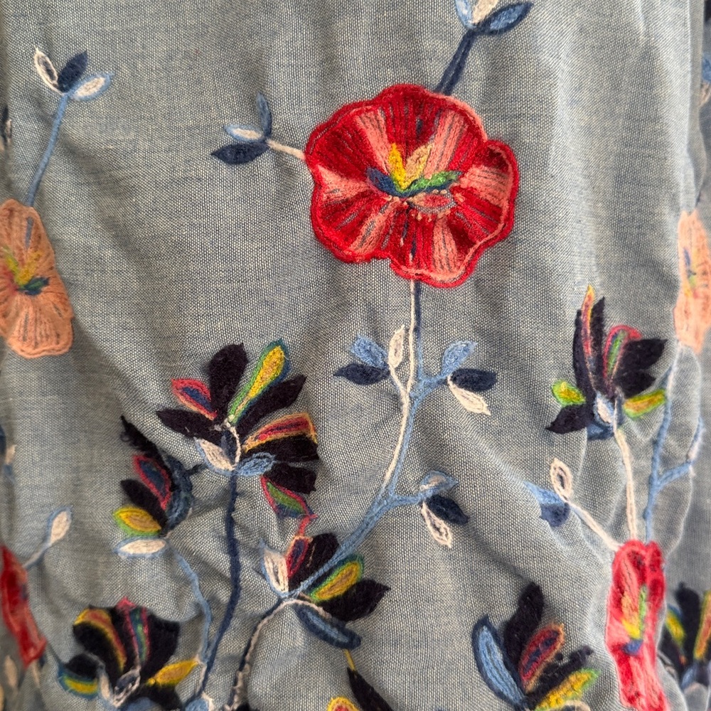 Ana & Rose Floral Embroidered Denim Look Off-Shoulder Top - Picture 4 of 8